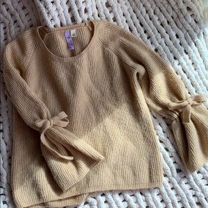Tan Bell Sleeve Sweater with Bow Ties